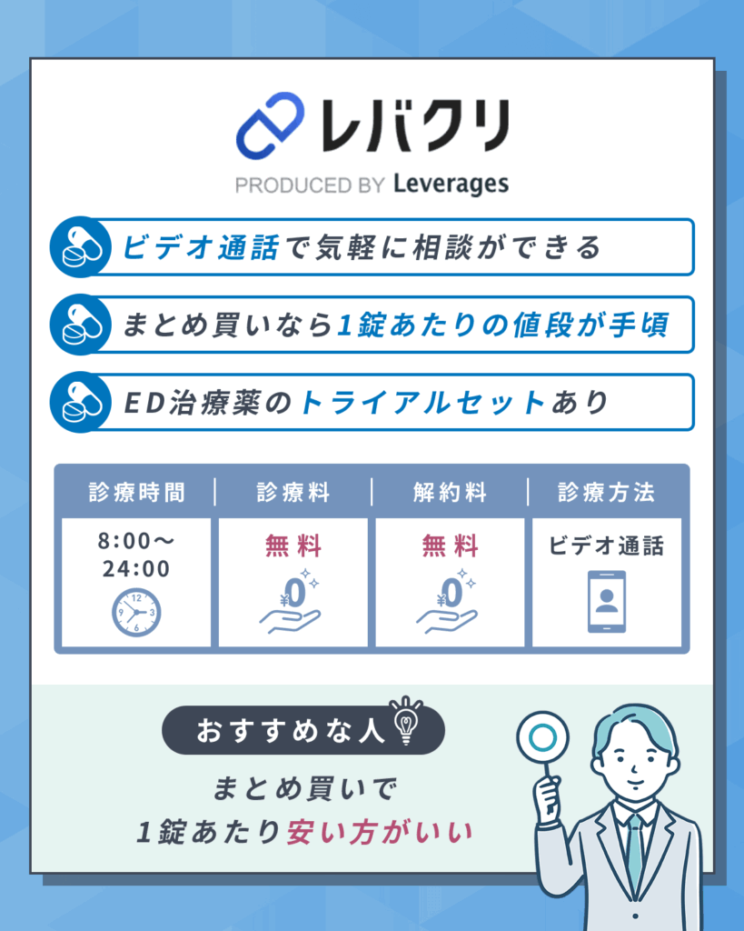 レバクリは手頃な値段のバイアグラプランでED治療ができる