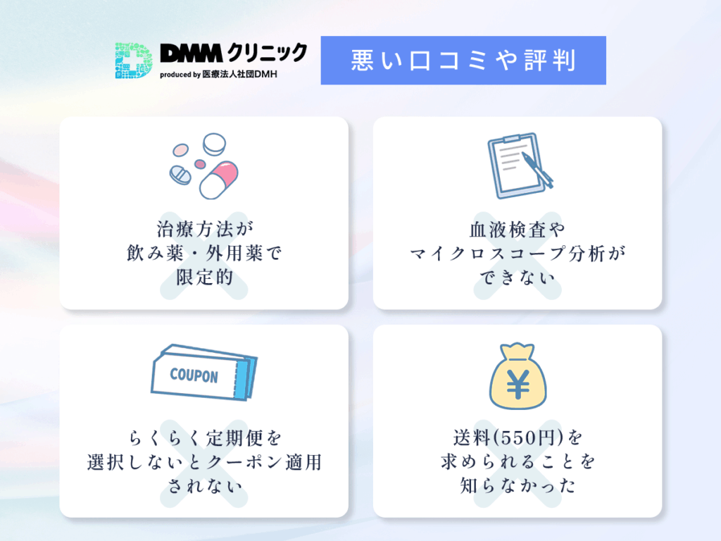 DMMクリニックのAGAクーポンコードを利用した悪い口コミや評判一覧